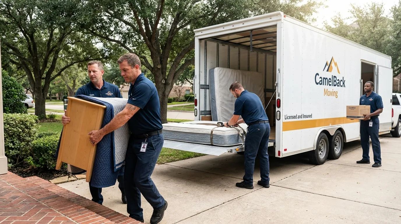 Crew loading residential truck for cross-state move from Bellwood, IL