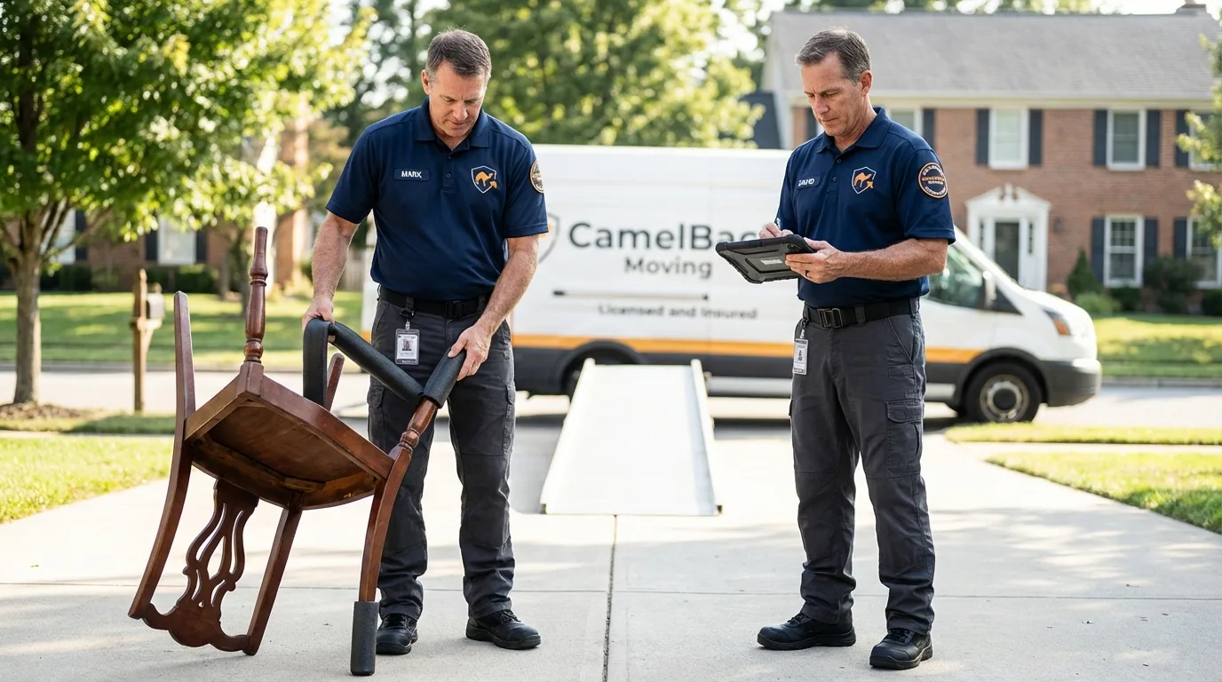 Movers inspecting furniture for damage prevention before loading in Bellwood, IL